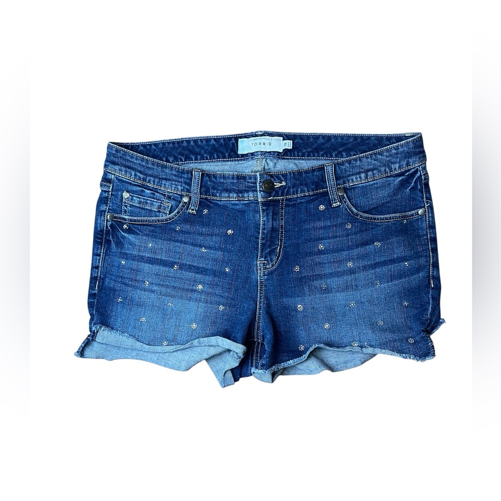 Torrid Embellished Raw Hem Cut Off Denim Short Shorts